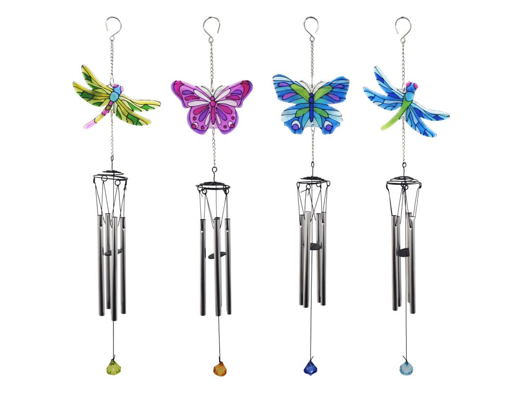 52cm Glass Butterfly/Dragonfly Windchime 4 Asstd