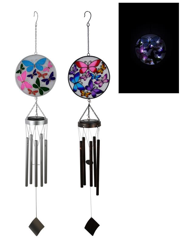 Round Butterfly Wind Chime with Solar Light 2 Asstd