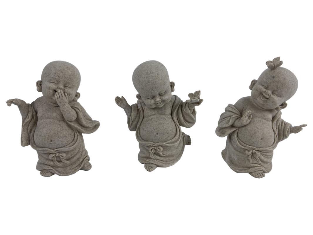 16cm Happy Buddha with Butterfly in Natural Finish 3 Asstd