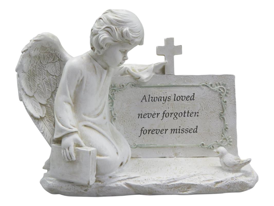 19cm Cherub Kneeling on Memorial Plaque