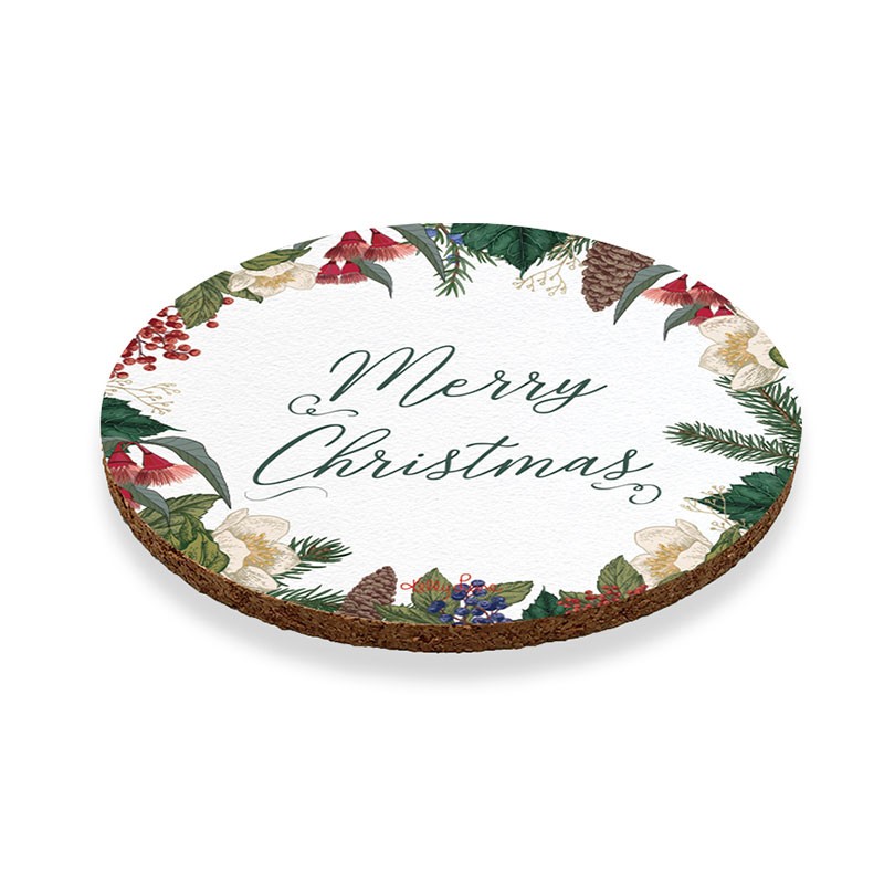 Christmas Set of 6 10cm Cork Coaster Round by Kelly Lane