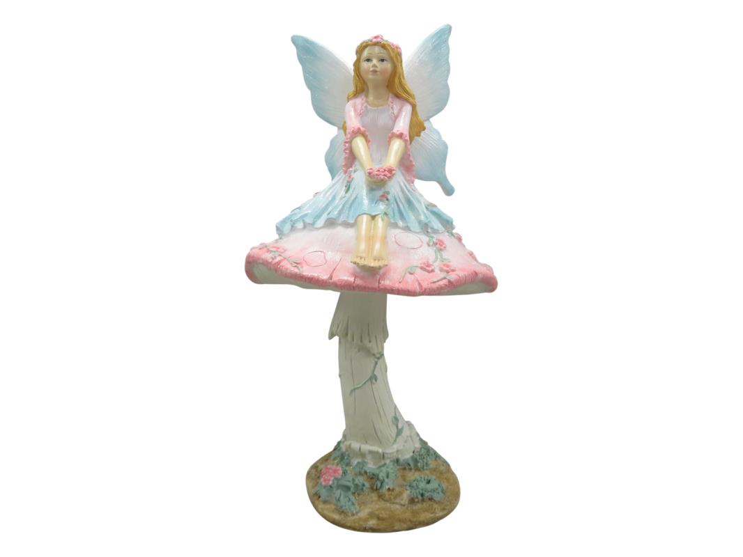 25cm Sitting Fairy on Pink Mushroom