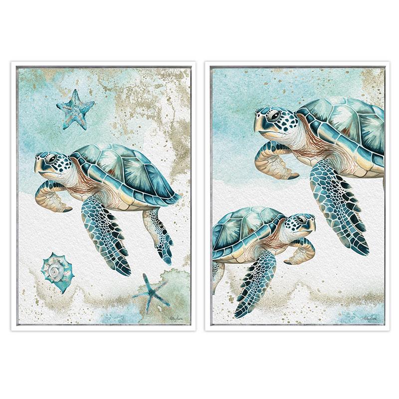 Aqua Turtle 60x90cm Shadow Framed Painting 2 Asstd by Kelly Lane