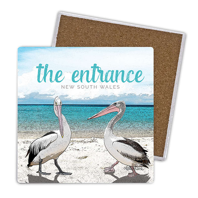 Set of 4 Ceramic Square Coaster 10x10cm (Gift Box) Pelicans by Kelly Lane