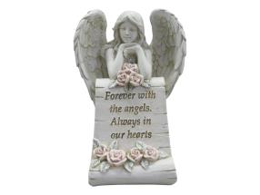 15cm Kneeling Angel with Roses & Wording