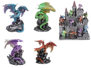 6cm Coloured Dragon on Display Stand 12 Asstd (48=Free Display)